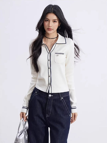 Contrast Polo Knit Top