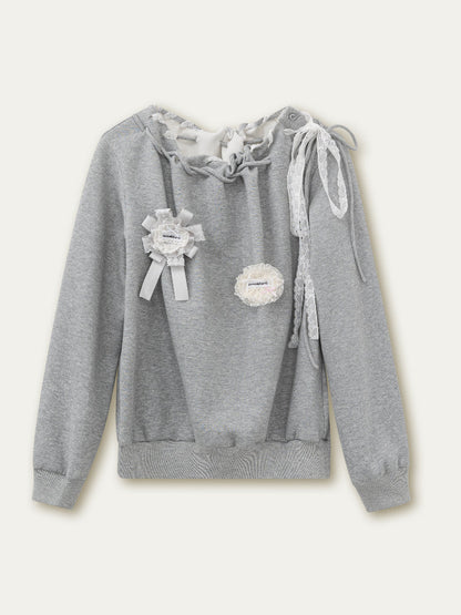 Off The Shoulder Brooch Sweatshirt