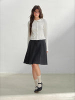 Gray Polka Pleated Midi Skirt