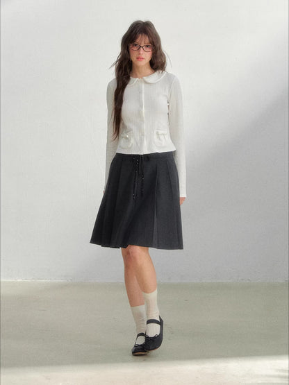 Gray Polka Pleated Midi Skirt