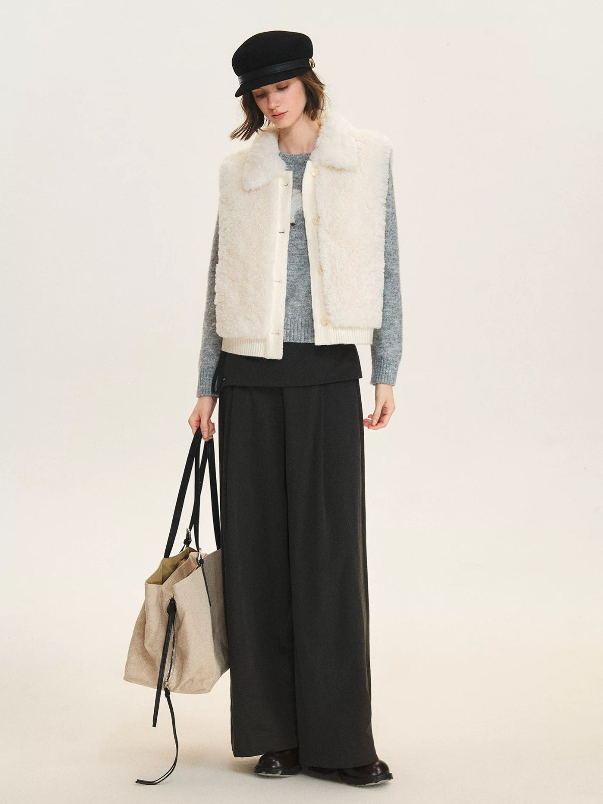 Faux Fur Knit Trim Vest
