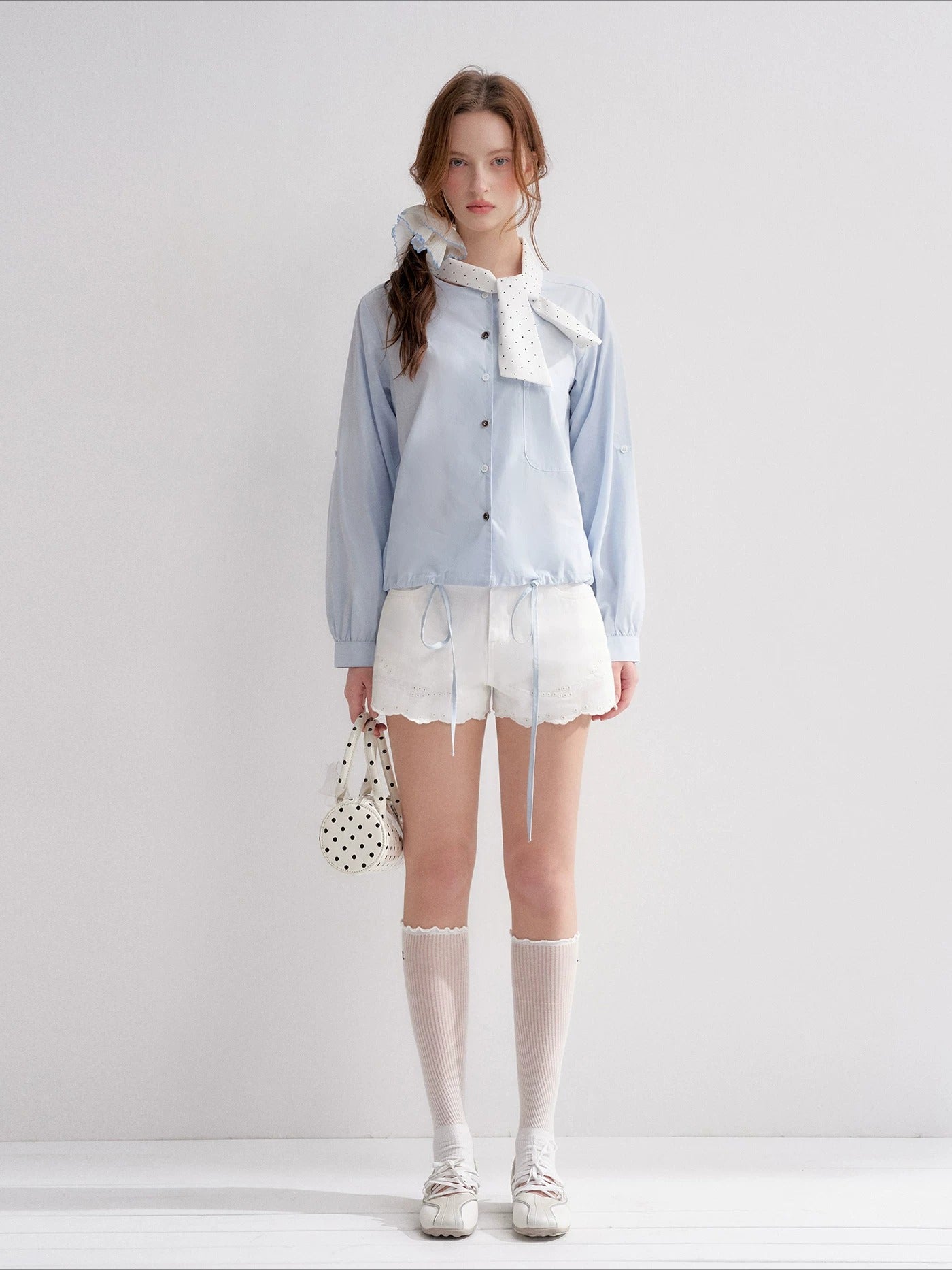 Polka Tie Drawstring Shirt