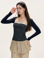 Contrast Lace-Trim Plaid Top Set