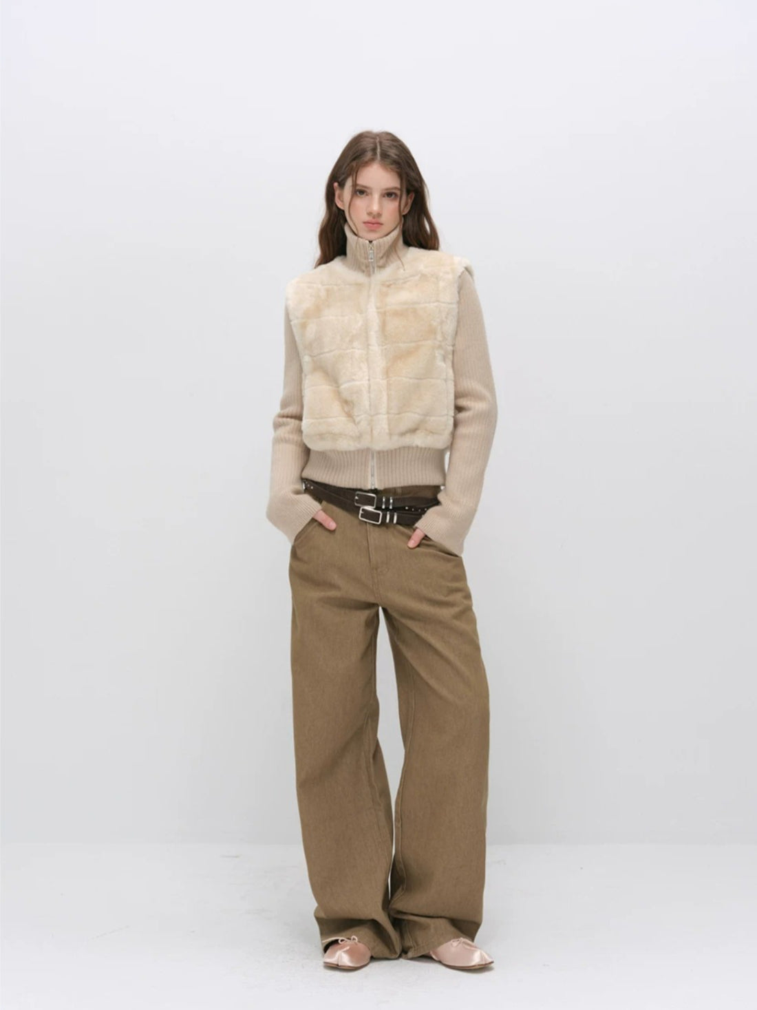 Faux Fur Ribbed Knit Patchwork Jacket