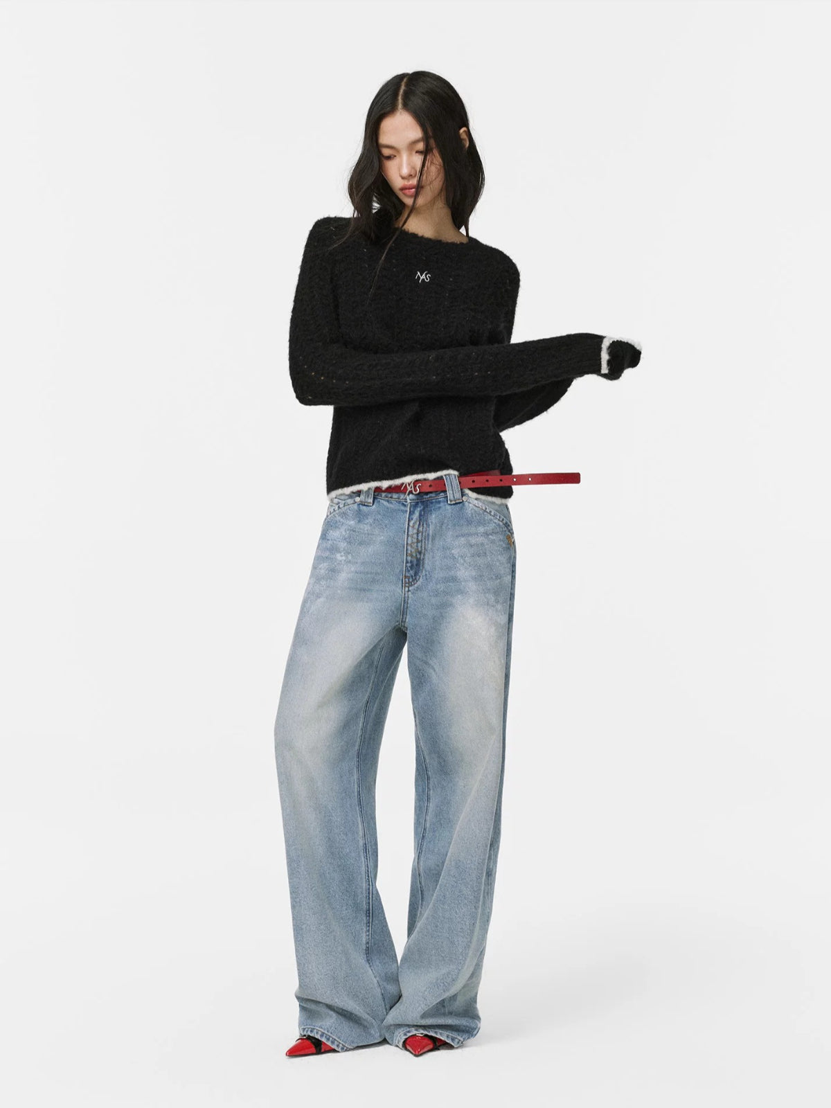 Alpaca Wool Contrast Trim Boatneck Sweater