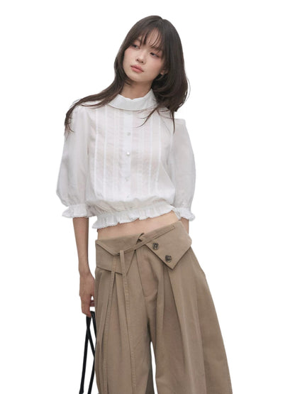 White Lace Ruffle Blouse