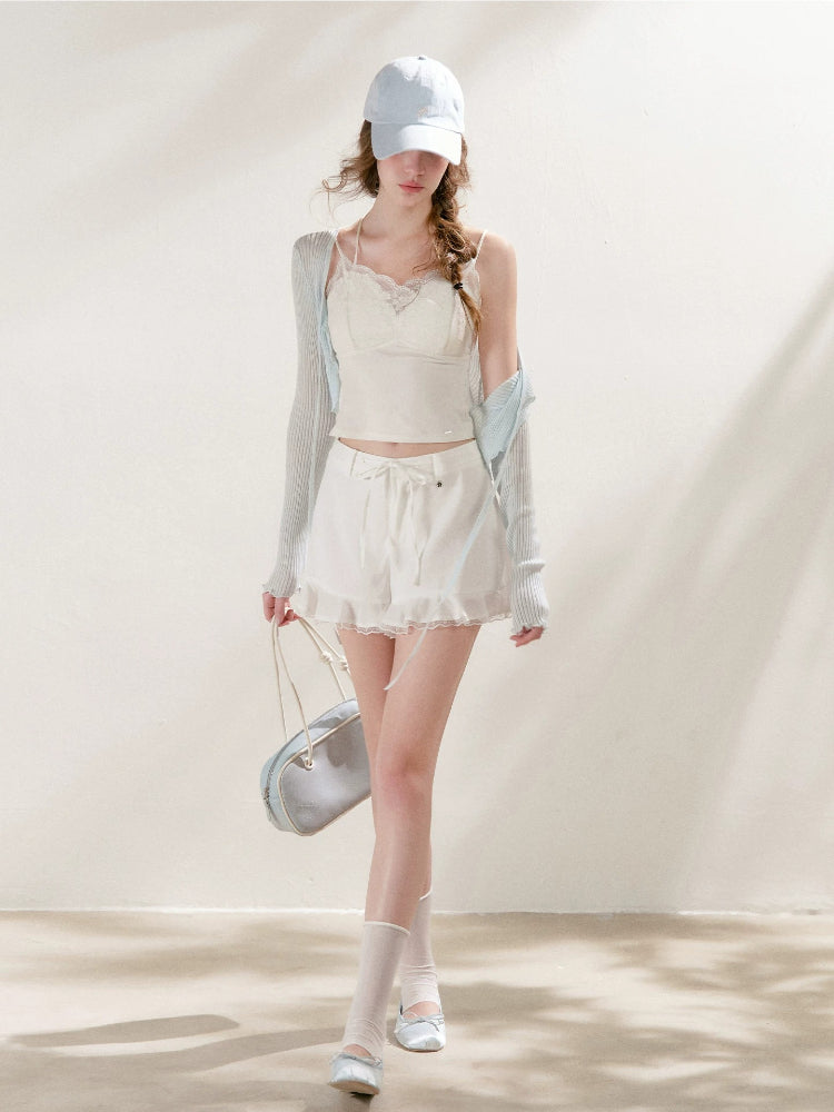 Lace Ruffle Drawstring Shorts