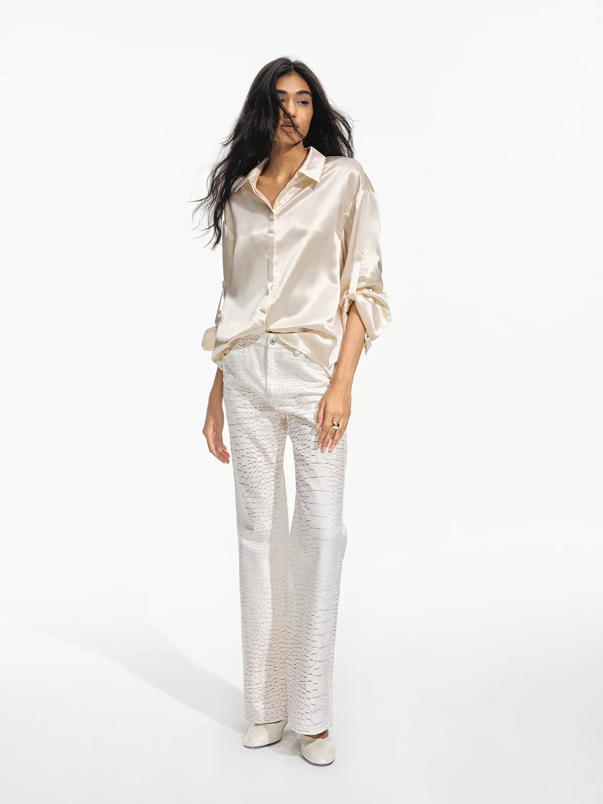 Snake Print Flare Cargo Pants