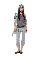 Off Shoulder Drawstring Loose T-Shirt