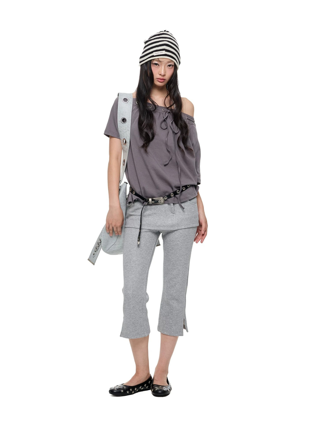 Off Shoulder Drawstring Loose T-Shirt