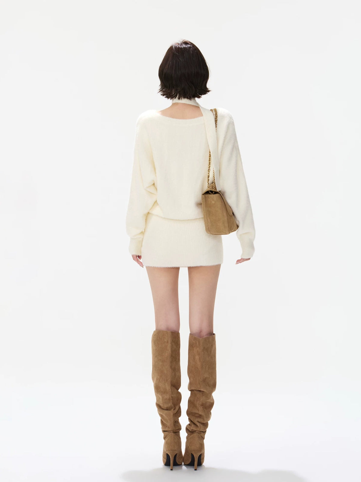 Convertible V Neck Fuzzy Knit Sweater