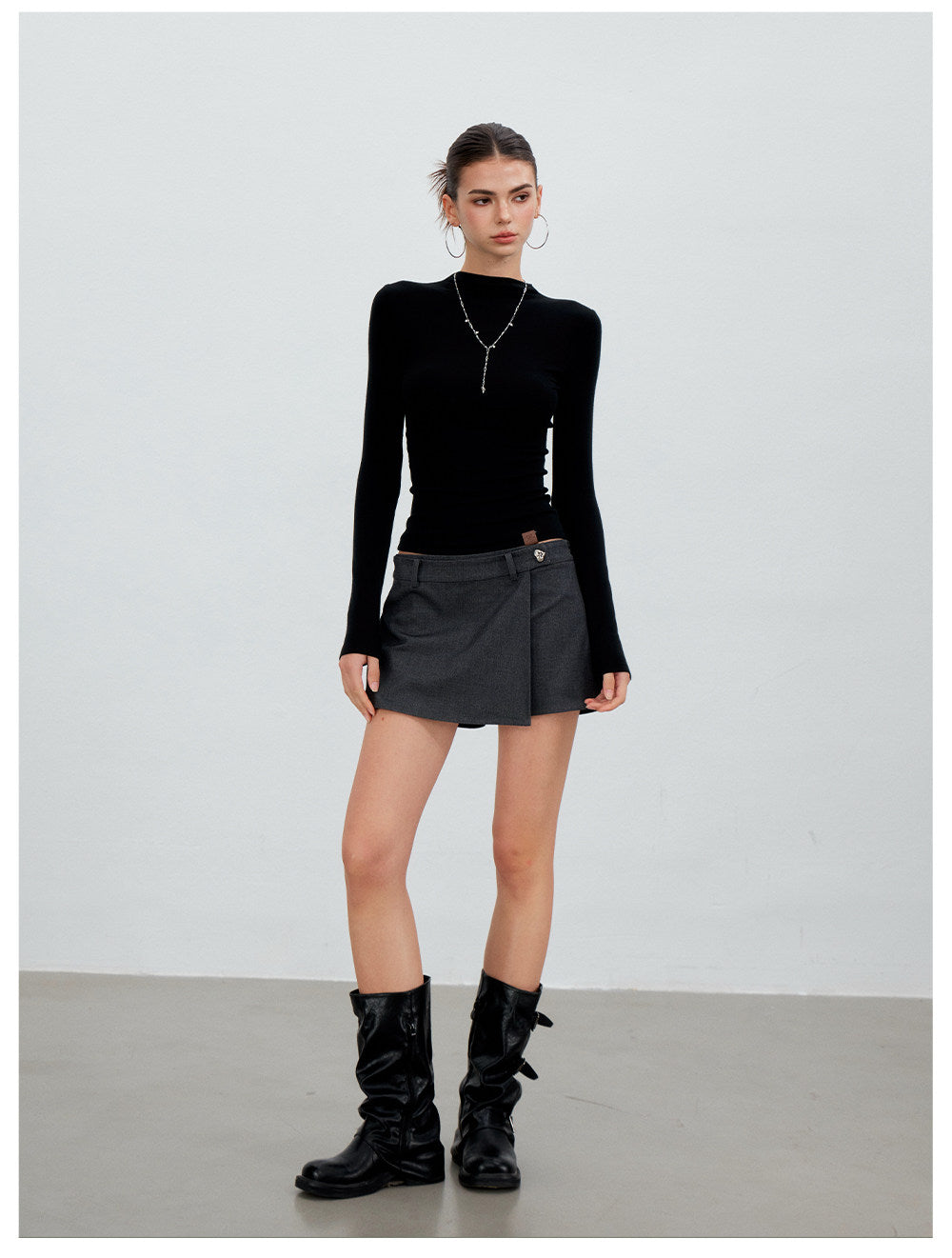 Asymmetric Mock-Layer Heart-Button Skirt