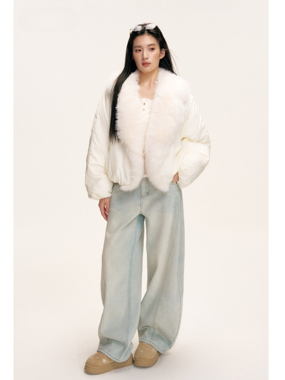 White Faux Fur Down Jacket