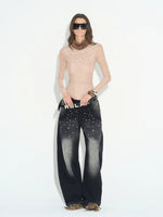 Rhinestone Mesh Turtleneck Top