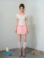 Two-Tone Drawstring Mini Skirt