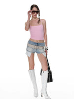 Cross Cutout Denim Shorts