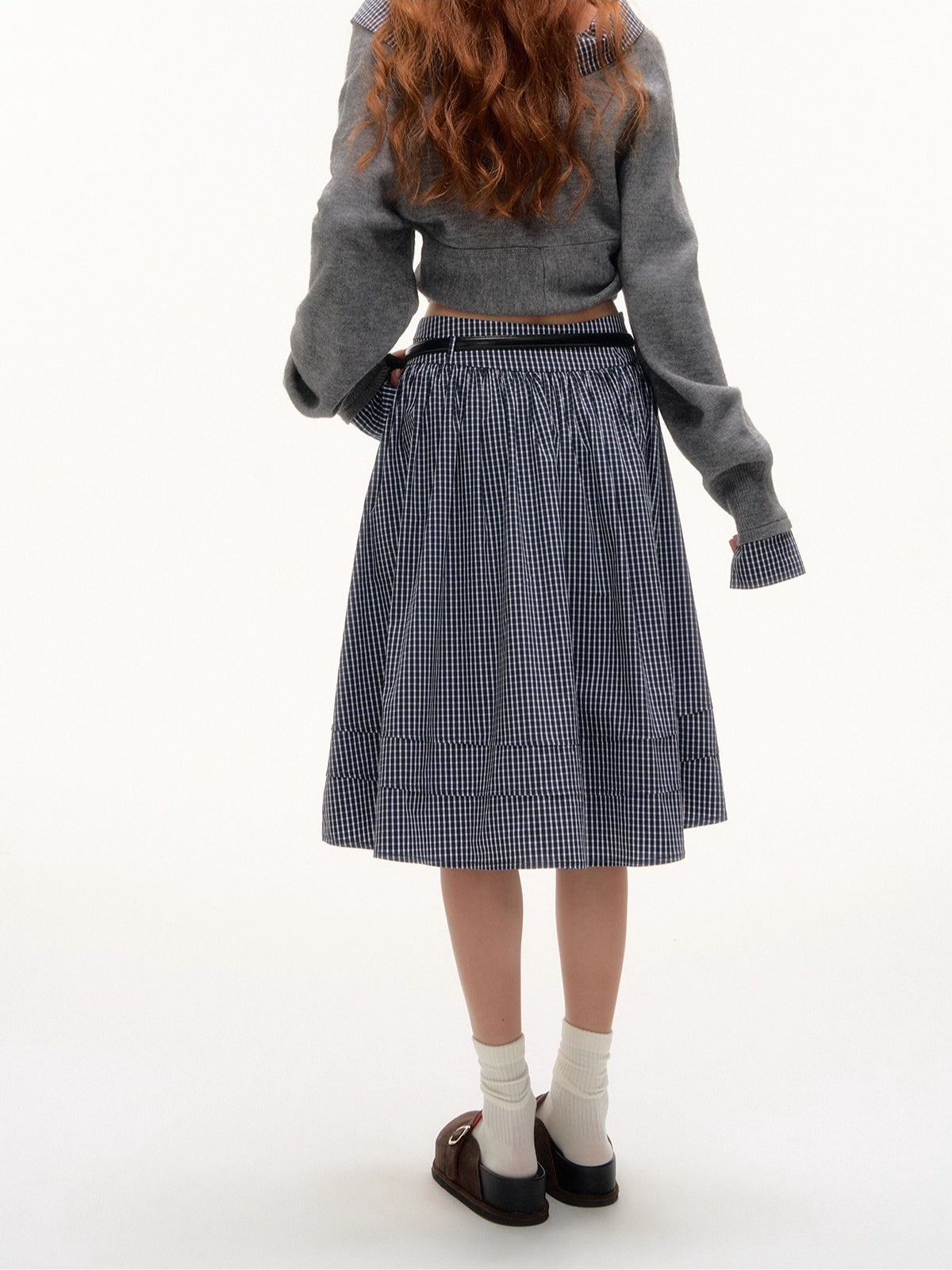 Plaid Pleated Midi Skirt