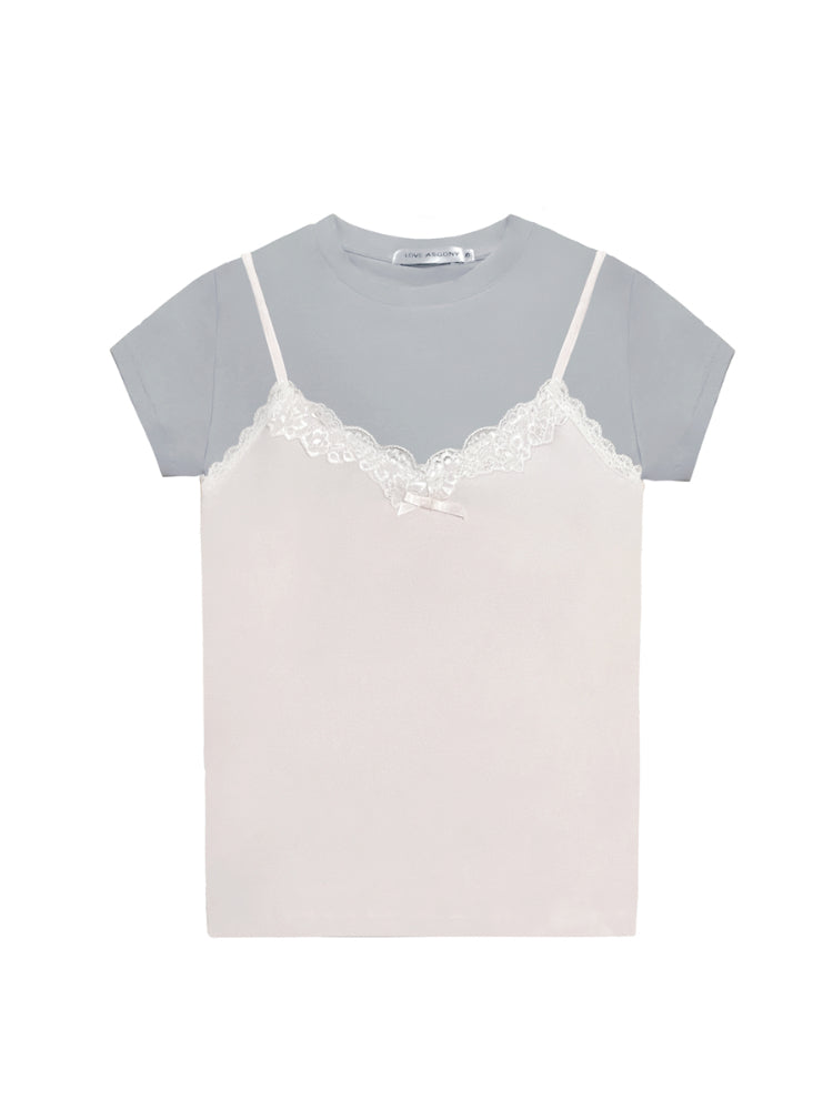Lace-Trimmed Washed Straight-Leg Jeans Set