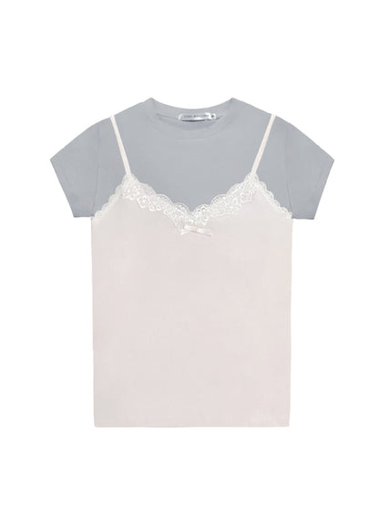 Lace-Trimmed Washed Straight-Leg Jeans Set
