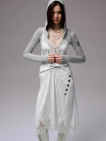 Satin Letter Print Spliced Lace Slip Midi Dress