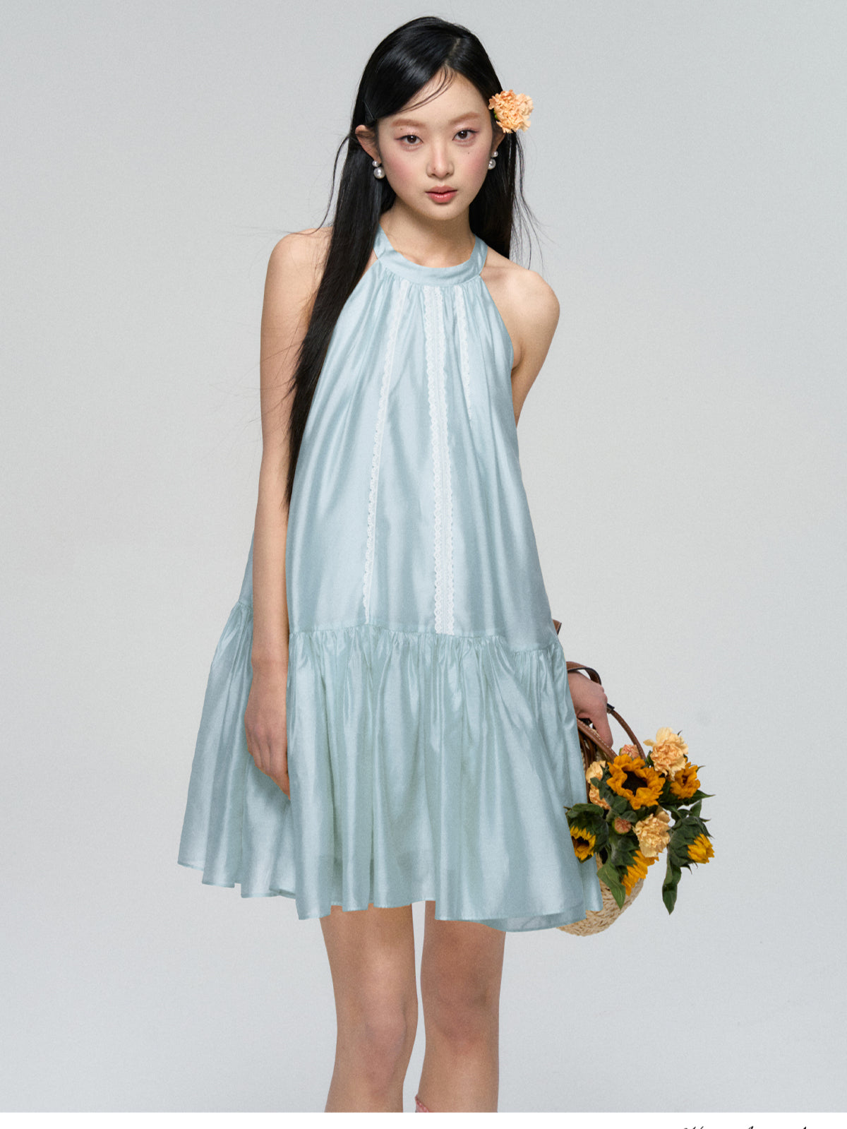 Halter Neck Tencel Lace Beach Dress