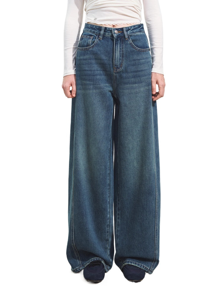 Structured Wide-Leg Moon Cut Denim Pants