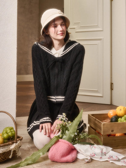 Memo Wool Cloud Knit Cardigan &amp; Pleated Skirt Set