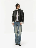 Contrast Faux Shearling Biker Jacket