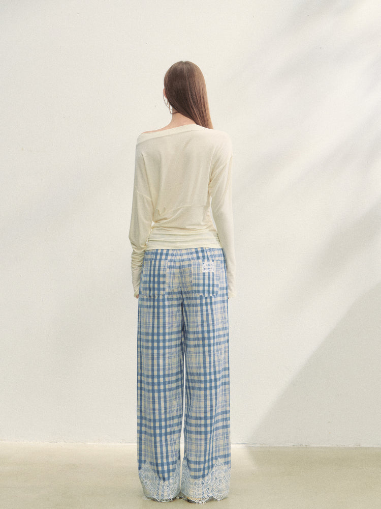 Floral Print Pleated Long-Sleeve T-shirt