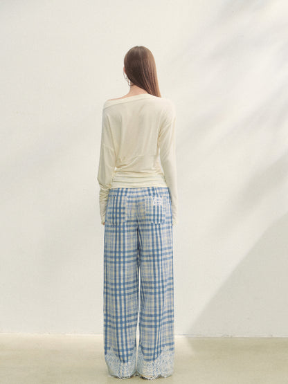 Floral Print Pleated Long-Sleeve T-shirt