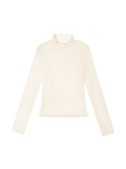 Floral Lace Ruffled Turtleneck Top