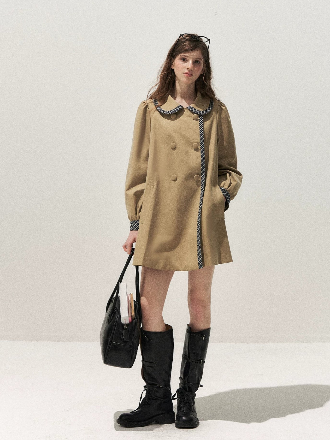 Plaid Peter Pan Trench Coat