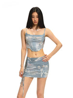 Short Bone Structure U-Neck Tank Top & Skirt Set
