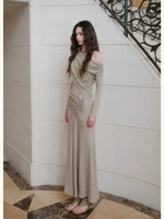 Asymmetric Off-Shoulder Wool Dress