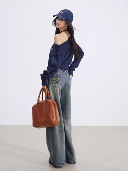 Off-Shoulder Letter Sweatshirt