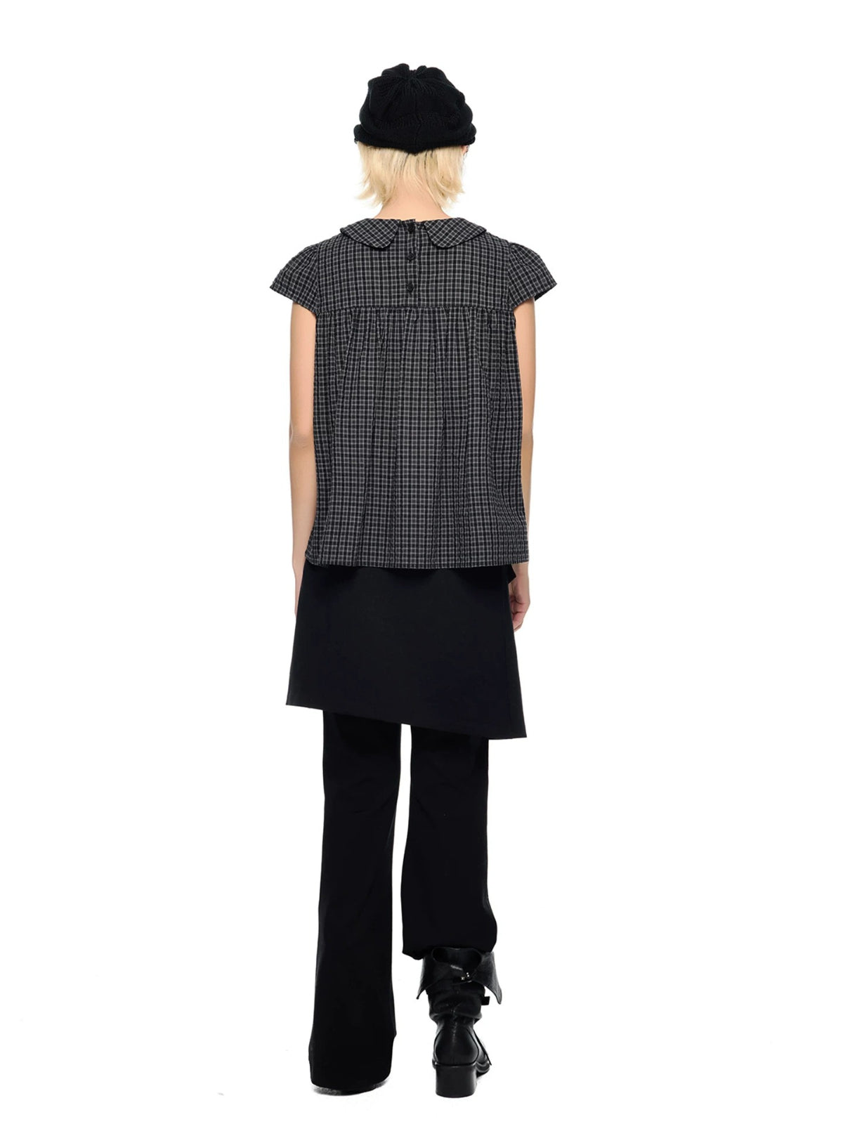 Plaid Collar Tie Blouse