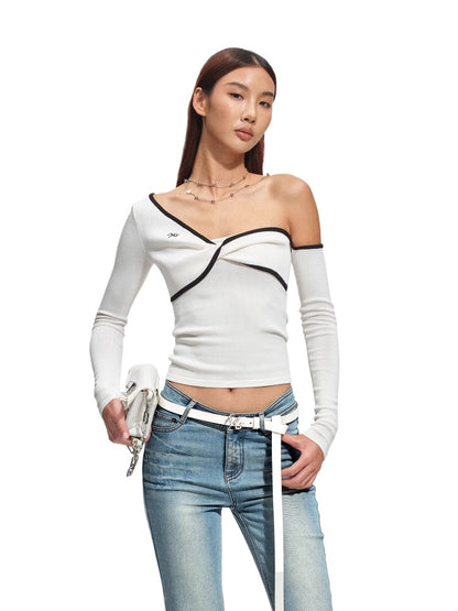 Sculptural Twist Asymmetric Knit Top