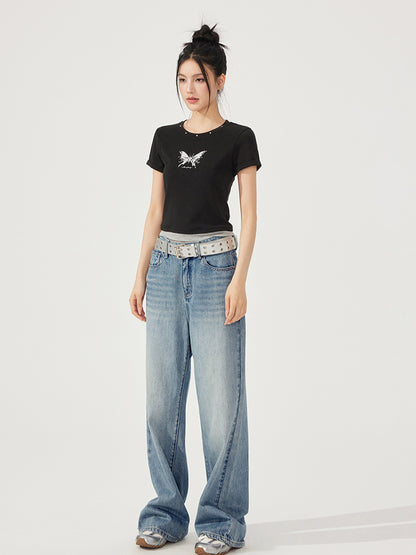 Fake Two-Piece Butterfly Slimming T-Shirt