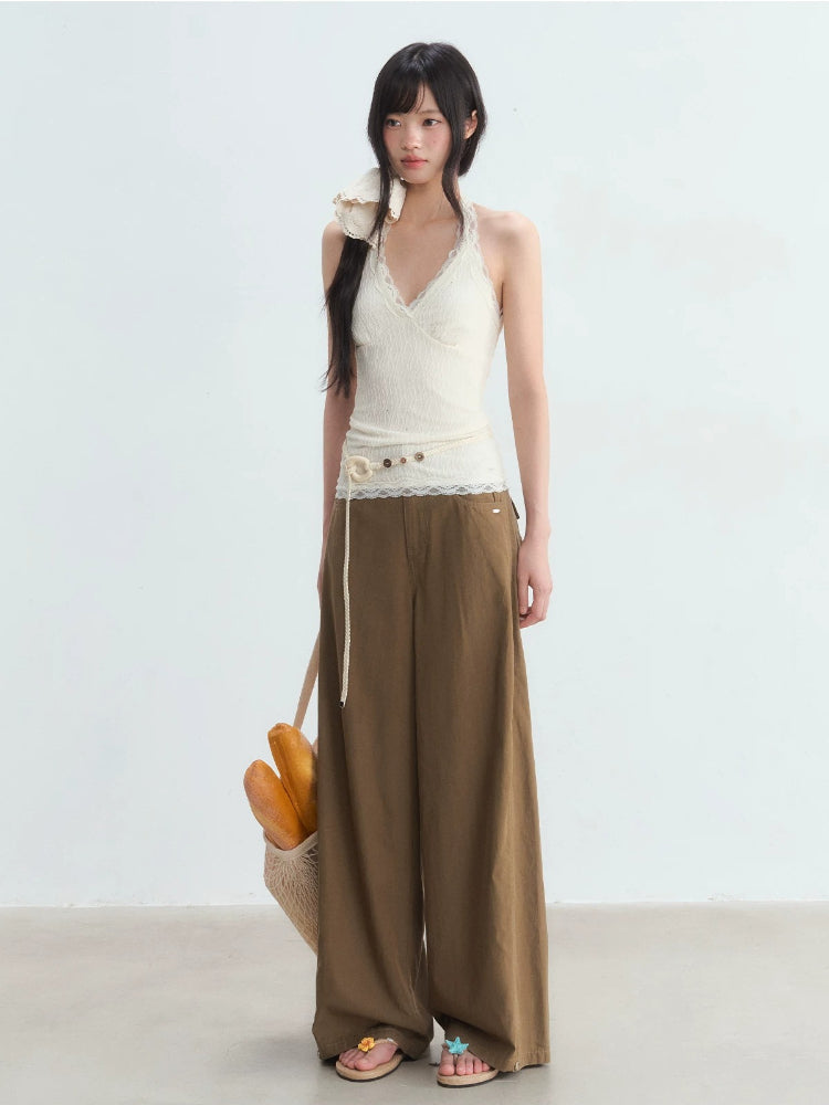 Retro Coffee Wide-Leg Pants