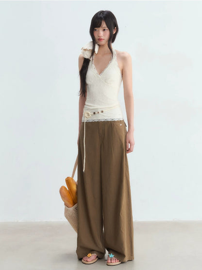 Retro Coffee Wide-Leg Pants