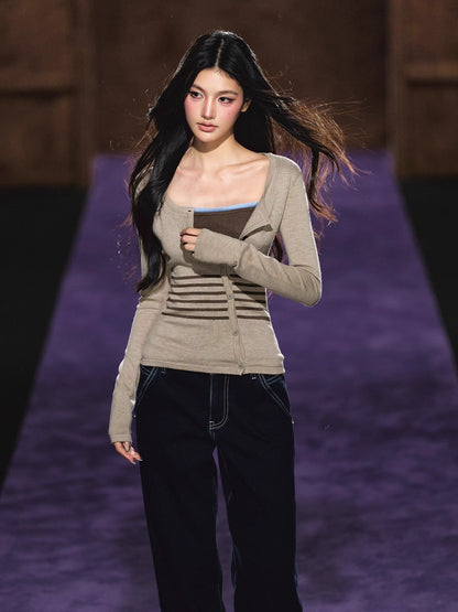 Faux Two-Piece Knit Top