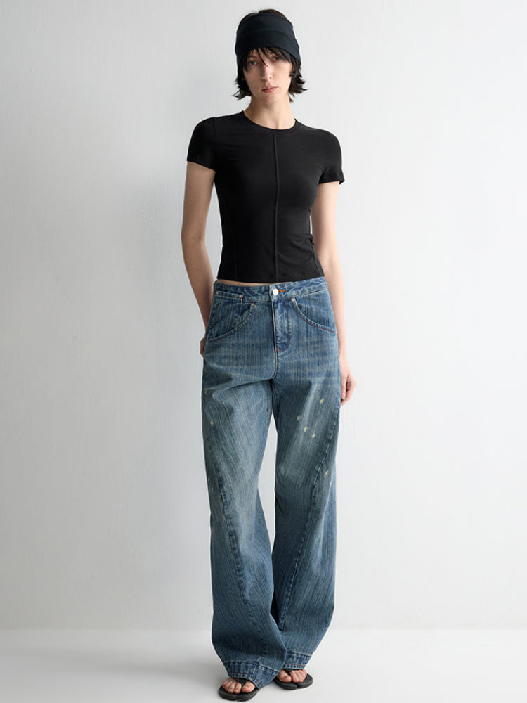 3D Cutting Micro Curved Knife Wide Leg Pants