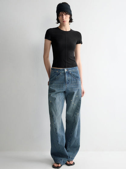 3D Cutting Micro Curved Knife Wide Leg Pants