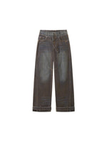 Terracotta Velvet-Washed Wide-Leg Jeans
