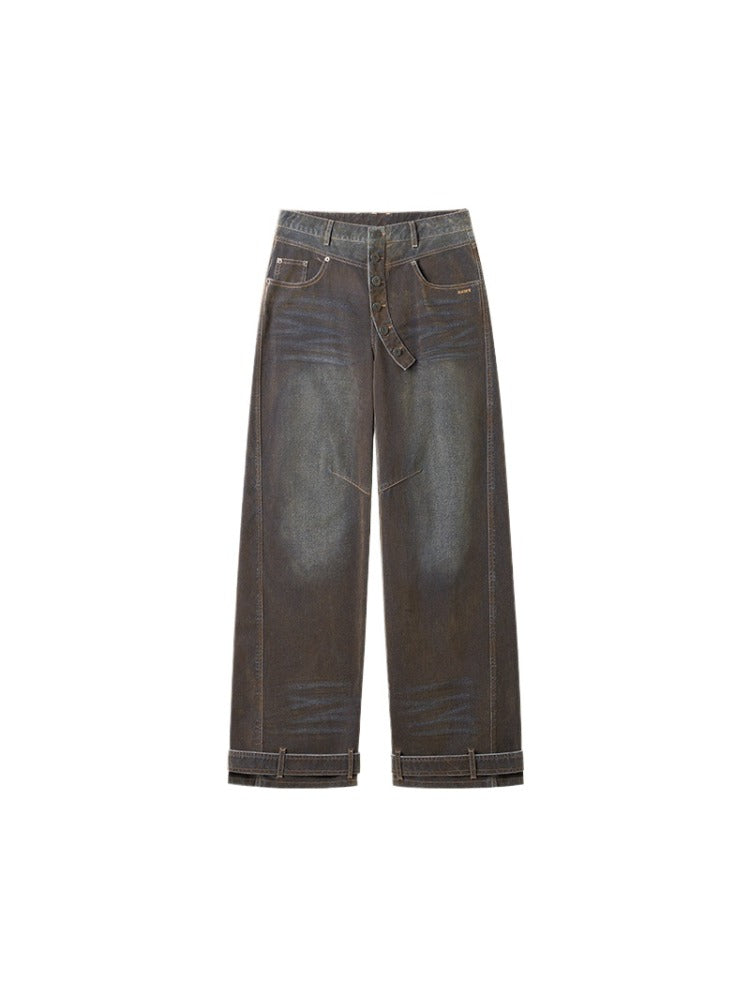 Terracotta Velvet-Washed Wide-Leg Jeans