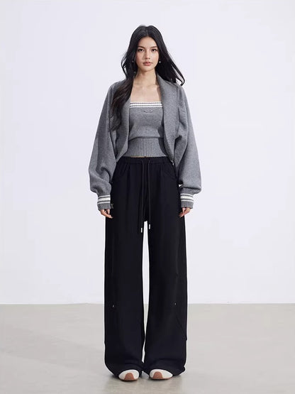 Gray &amp; Beige Color-Block Cardigan Set