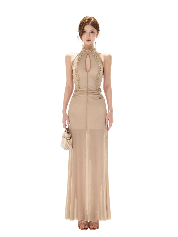 Beaded Halter Maxi Dress