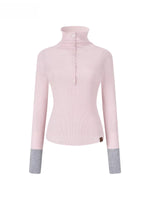 Contrast Cuff Button Neck Sweater