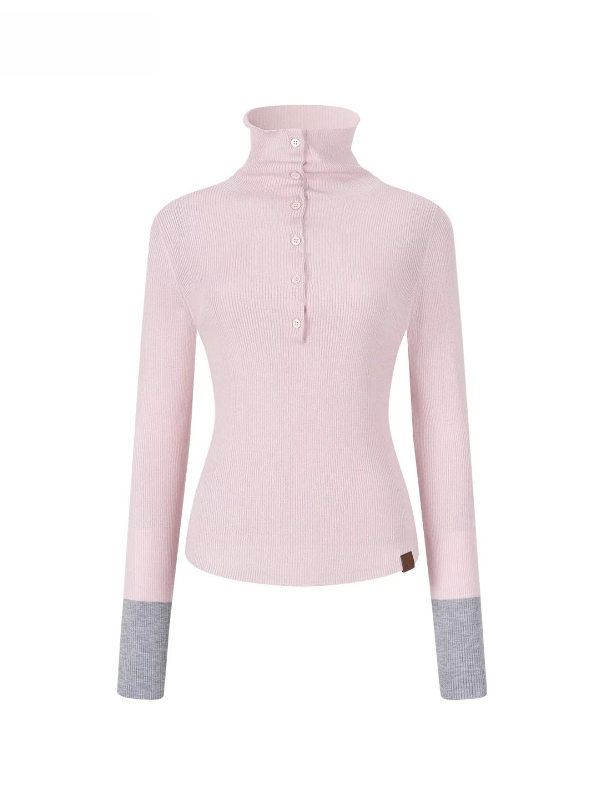 Contrast Cuff Button Neck Sweater