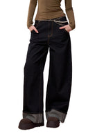 Rhinestone Cuffed Wide-Leg Denim Jeans